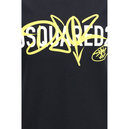 T-Shirt by Dsquared² for men in cotton black & print showcases a unassuming silhouette, artfully detailed with a refined crew neckline and unassuming for a sophisticated, contemporary look.