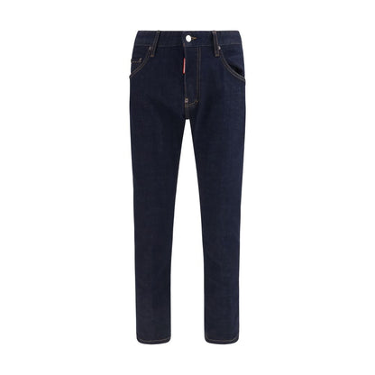 Jeans by Dsquared² for men in stretch denim cotton blue & signature features an refined tailoring silhouette, showcasing a premium straight-leg, regular-fit & slim with a and long cut for a refined tailoring look.