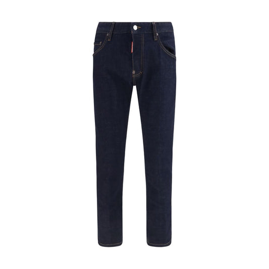 Jeans by Dsquared² for men in stretch denim cotton blue & signature features an refined tailoring silhouette, showcasing a premium straight-leg, regular-fit & slim with a and long cut for a refined tailoring look.