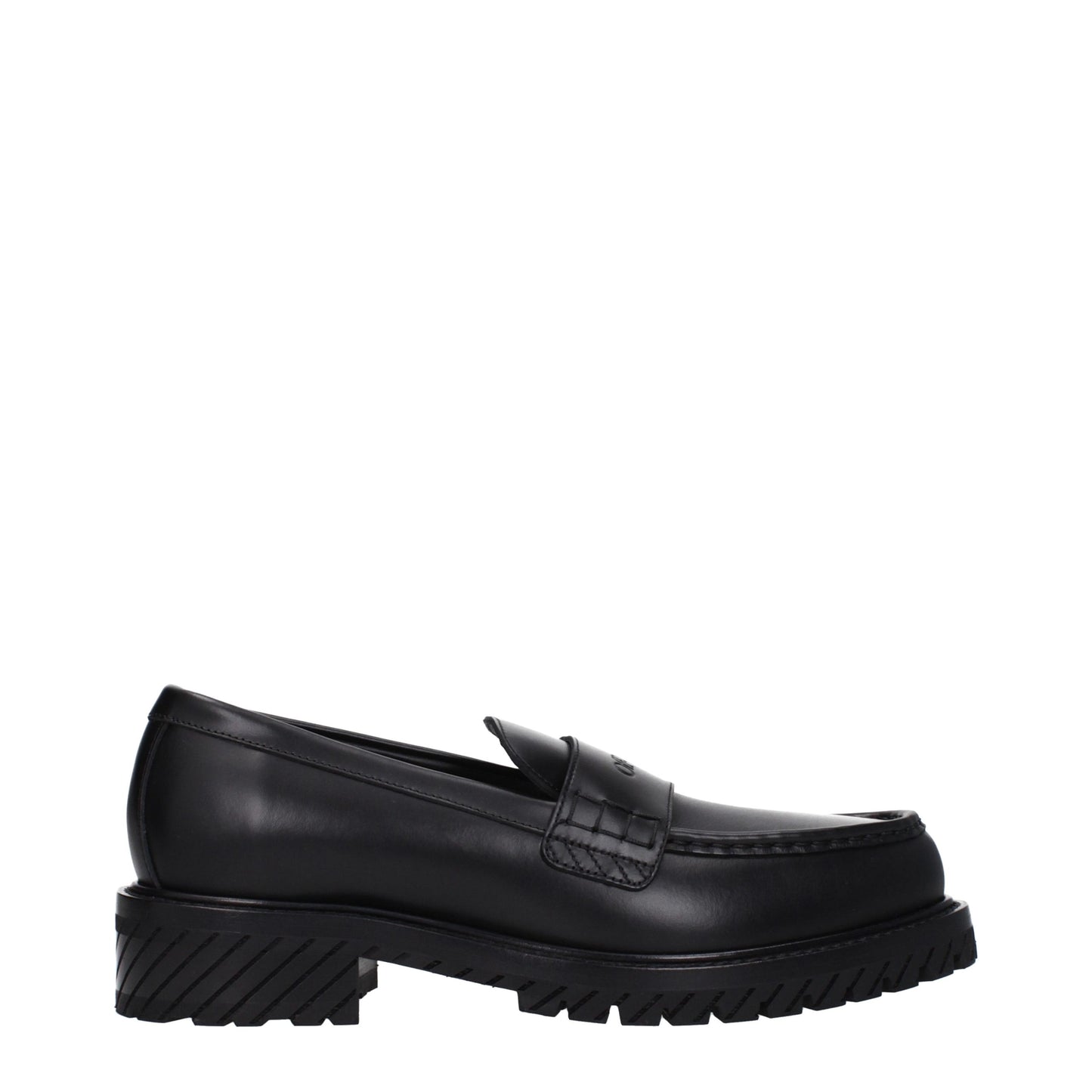 This Mid-Heel Loafer Slip-On Shoes by Off-White for men in leather & rubber black & white features an exquisite silhouette from the Men's Leather & Rubber Mid-Heel Loafer Slip-On Shoes collection, defined by a sophisticated 4-5-cm-heel mid-heel and elegant round toe style.