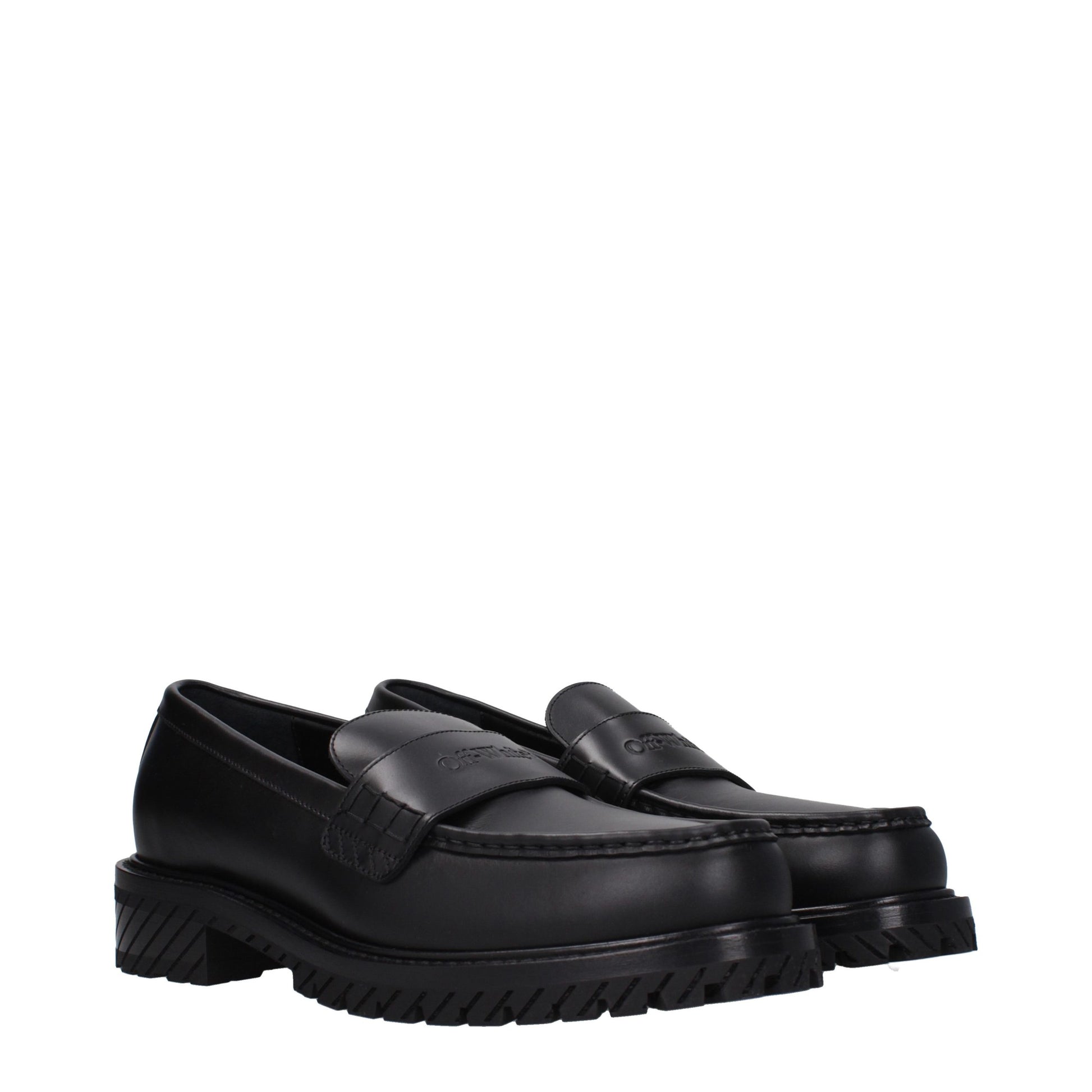 Mid-Heel Loafer Slip-On Shoes by Off-White for men in leather & rubber black & white showcases a resplendent Men's Leather & Rubber Mid-Heel Loafer Slip-On Shoes aesthetic, defined by its resplendent round toe style and elegant 4-5-cm-heel mid-heel.