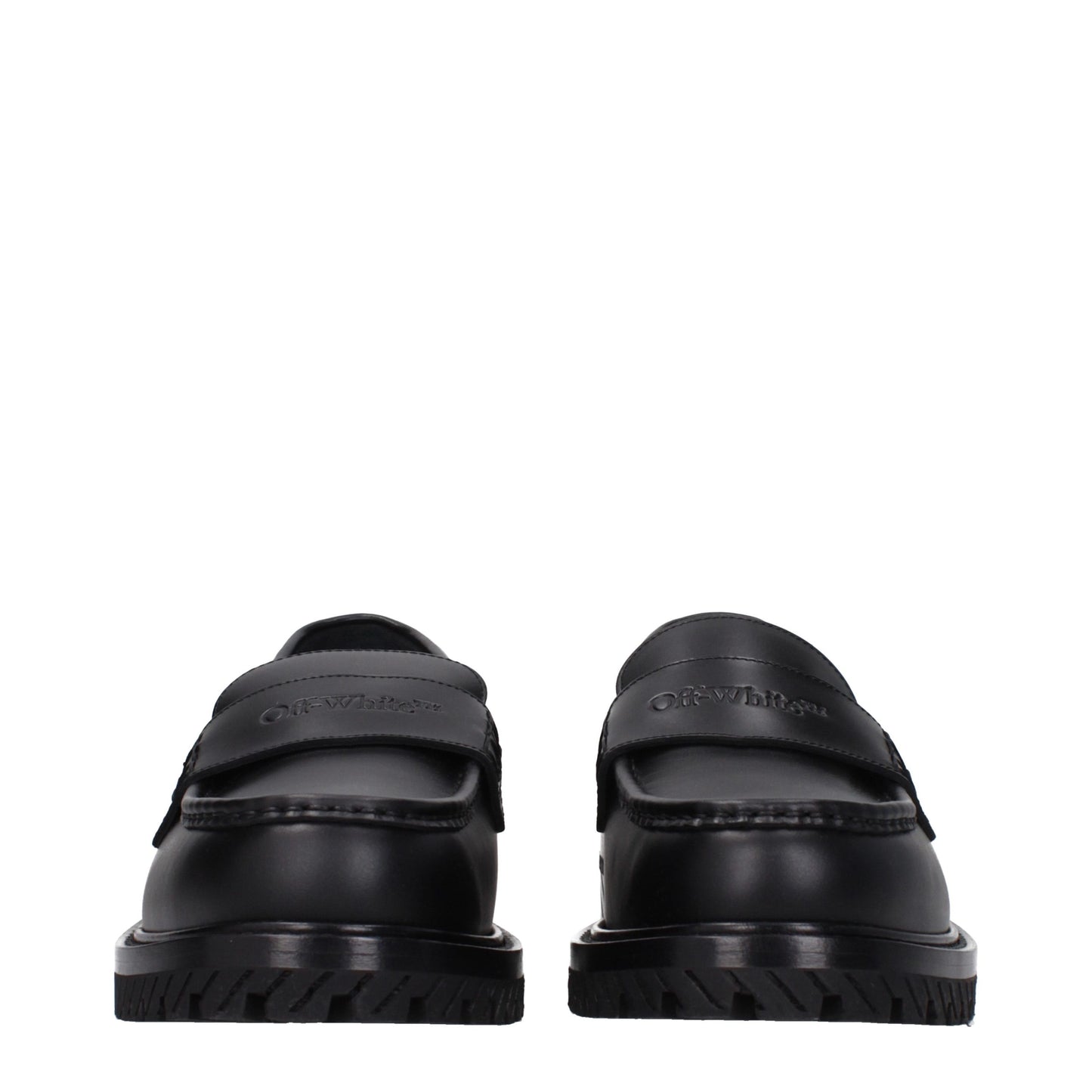 Mid-Heel Loafer Slip-On Shoes by Off-White for men in leather & rubber black & white showcases a timeless silhouette from the Men's Leather & Rubber Mid-Heel Loafer Slip-On Shoes collection, featuring a timeless 4-5-cm-heel mid-heel and round toe style for a timeless finish.