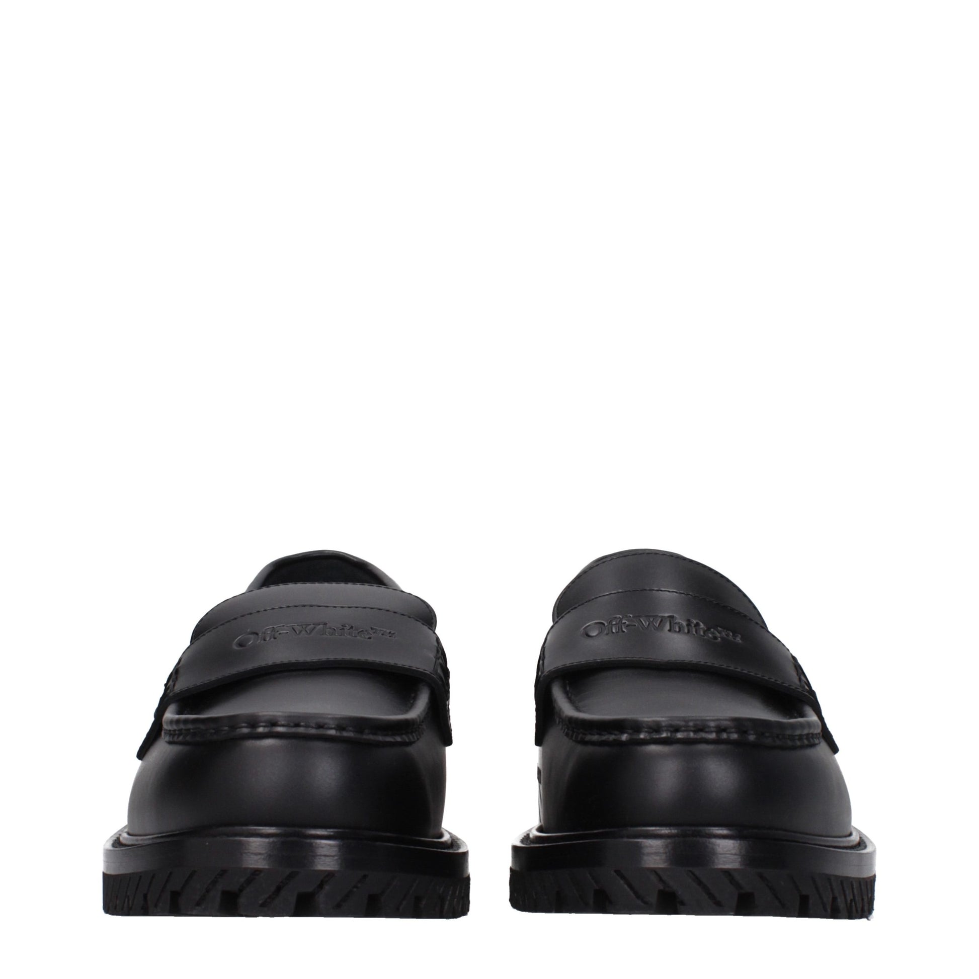 Mid-Heel Loafer Slip-On Shoes by Off-White for men in leather & rubber black & white showcases a timeless silhouette from the Men's Leather & Rubber Mid-Heel Loafer Slip-On Shoes collection, featuring a timeless 4-5-cm-heel mid-heel and round toe style for a timeless finish.