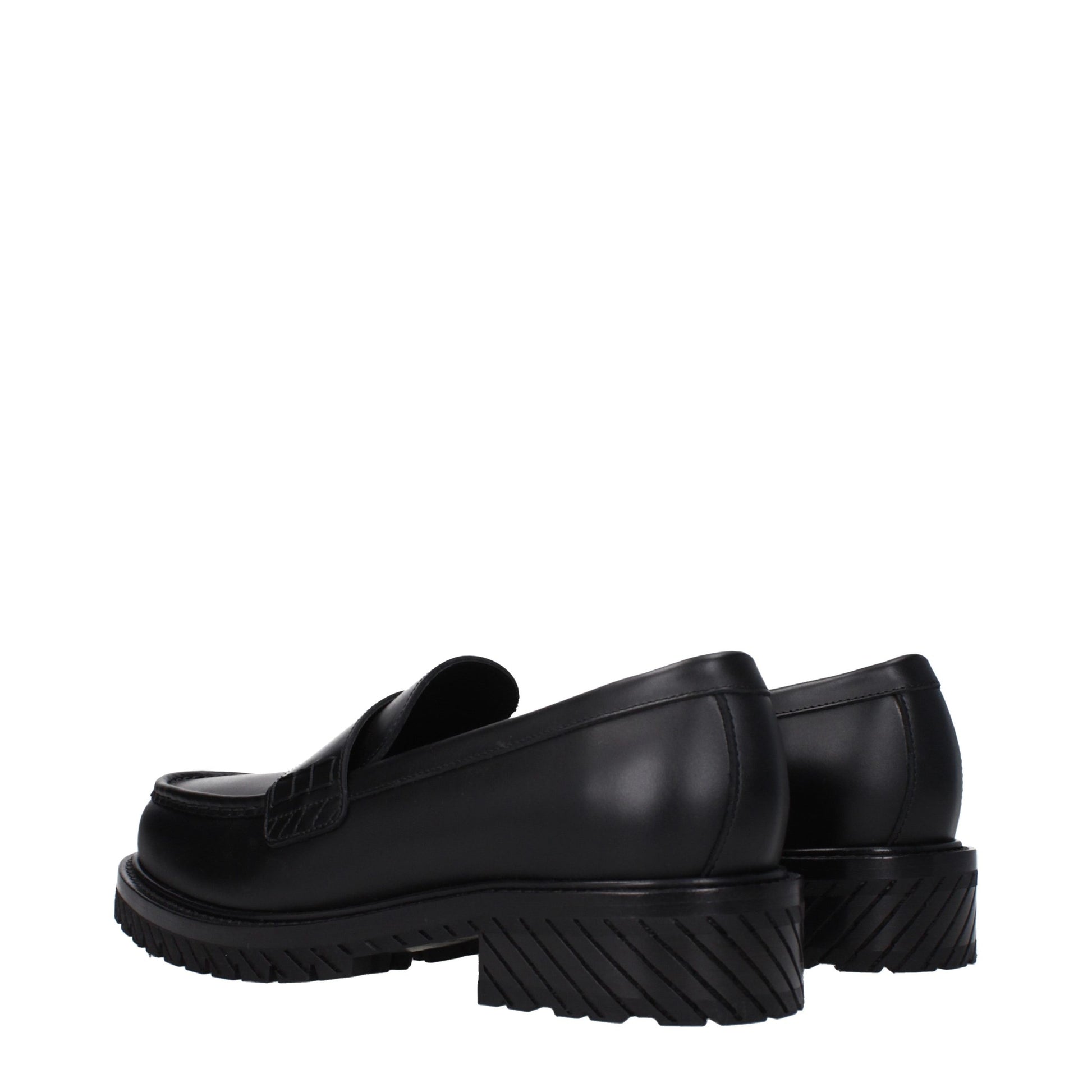 Mid-Heel Loafer Slip-On Shoes by Off-White for men in leather & rubber black & white features an ergonomic silhouette, perfectly showcasing Men's Leather & Rubber Mid-Heel Loafer Slip-On Shoes with its distinct 4-5-cm-heel mid-heel and elegant round toe style.