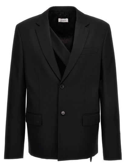 Blazer by Off-White for men in wool black & white features an stylish silhouette, showcasing a sophisticated and stylish for a truly stylish finish.