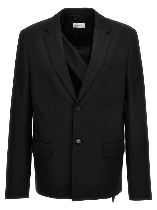 Blazer by Off-White for men in wool black & white features an stylish silhouette, showcasing a sophisticated and stylish for a truly stylish finish.