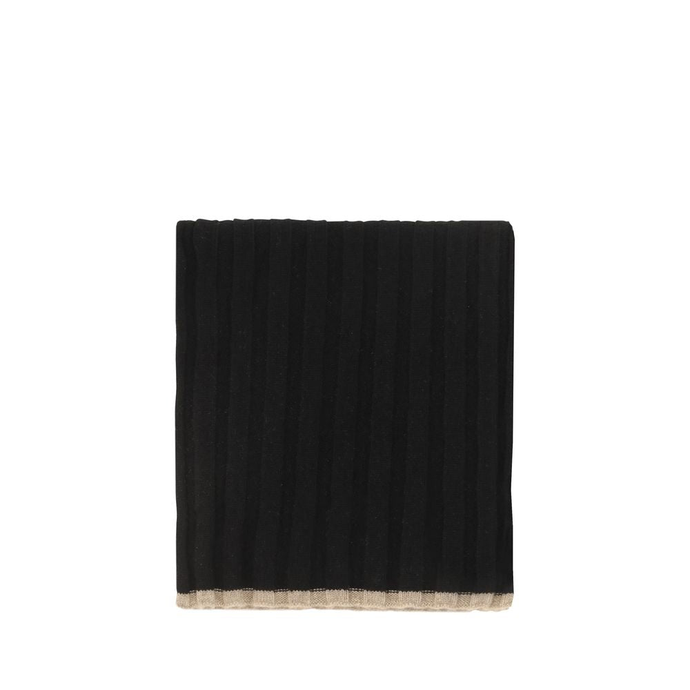 Scarf by Brunello Cucinelli for men in cashmere & capra leather black showcases a warm silhouette from the Cashmere & Capra Leather Scarf collection, offering a warm drape that exudes sophisticated luxury.