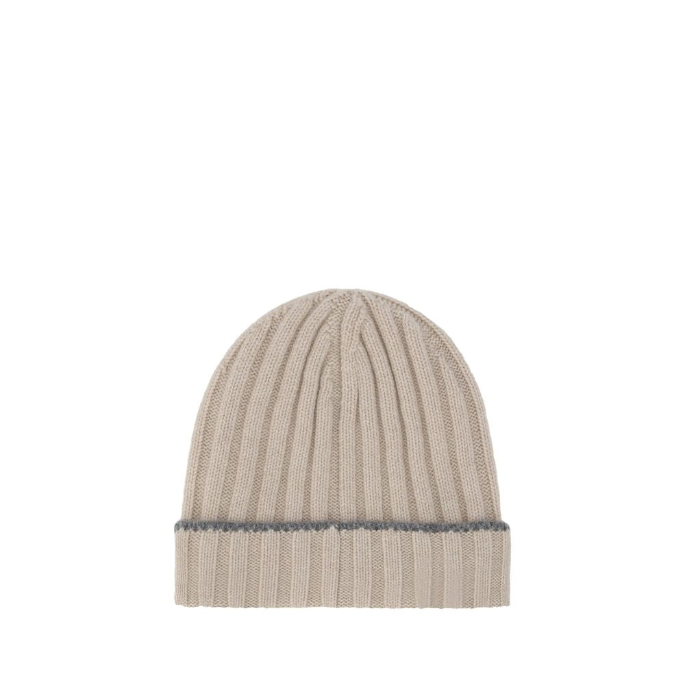 Beanie Hat by Brunello Cucinelli for men in cashmere & capra leather brown features a athleisure-luxe silhouette, artfully capturing the essence of the athleisure-luxe Cashmere & Capra Leather Beanie Hat design for a sophisticated look.