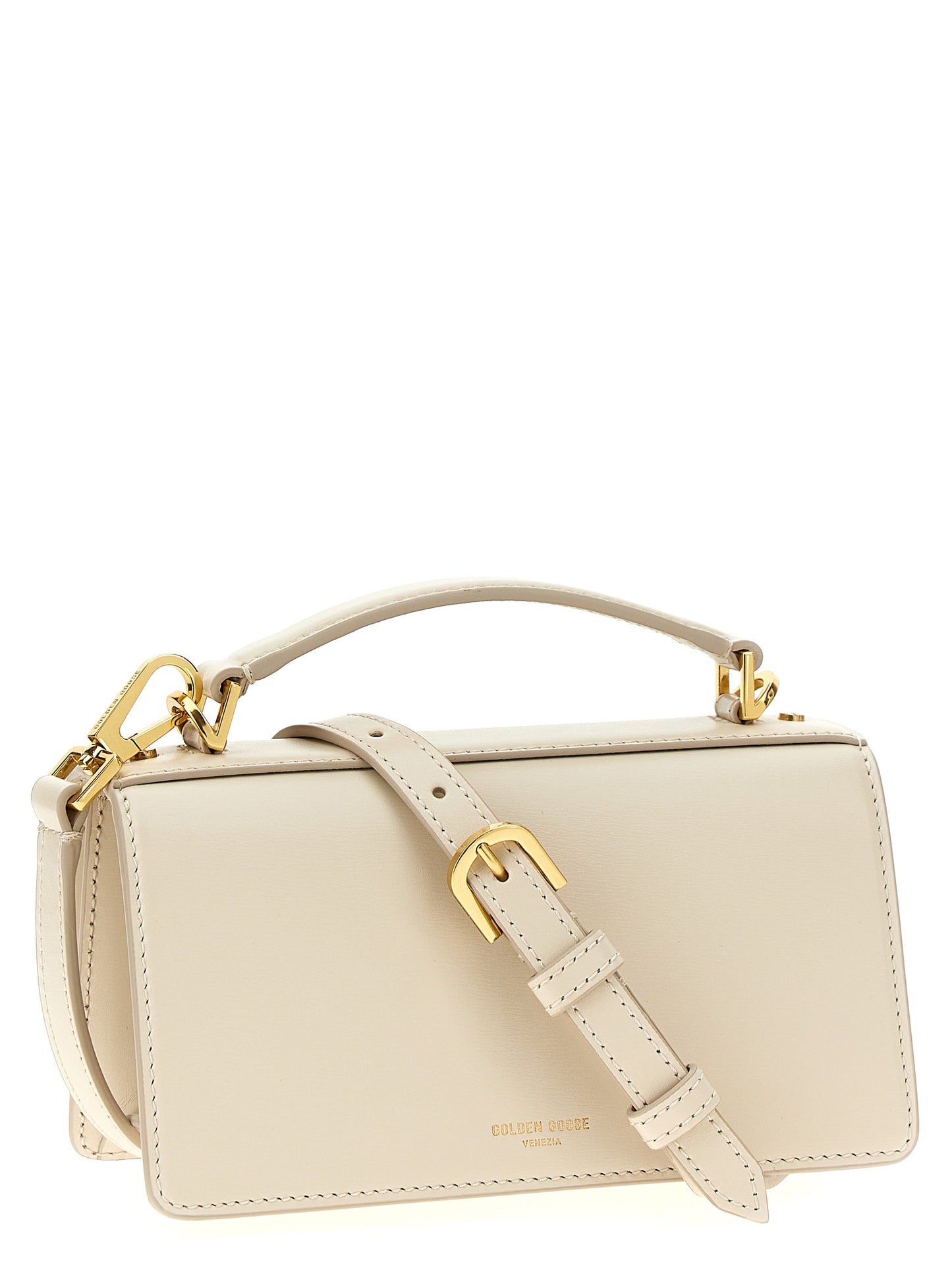 Small Handbag by Golden Goose for women in leather & metal white features a refined silhouette, showcasing a secure clip, organized , and versatile shoulder-strap, handle & adjustable-strap for a refined finish.