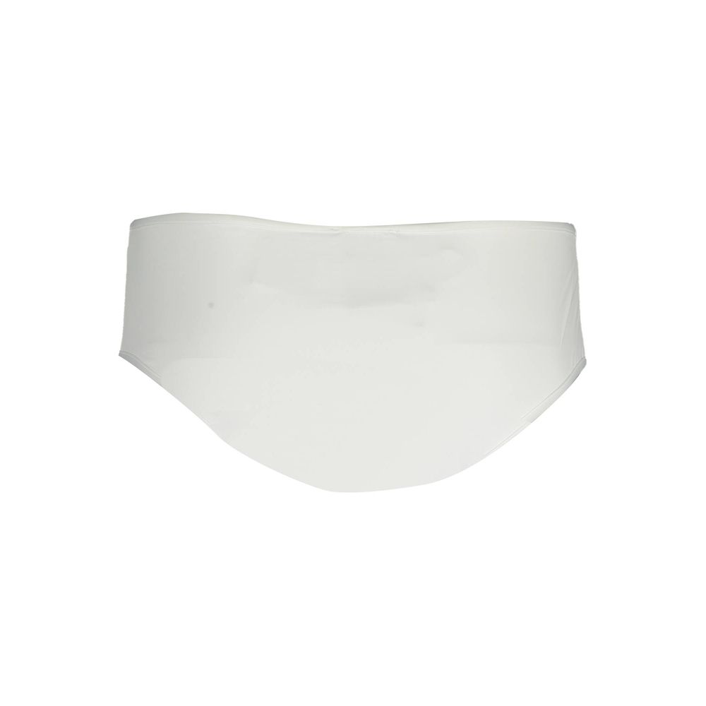 Swim Briefs by Karl Lagerfeld for women in stretch polyamide azzurro & white features an sartorial silhouette, showcasing the refined aesthetic of Women's Stretch Polyamide Swim Briefs with a sartorial cut designed for the modern shoreline.