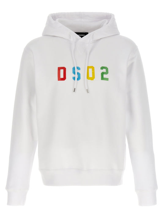 Sweatshirt Hoodie by Dsquared² for men in cotton white features a authentic silhouette, showcasing a sophisticated hooded neckline and authentic detail for a refined finish.