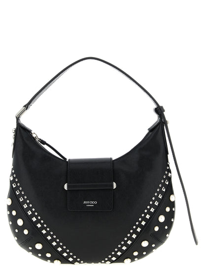 Jimmy Choo Leather & Brass Shoulder Hobo Bag - White