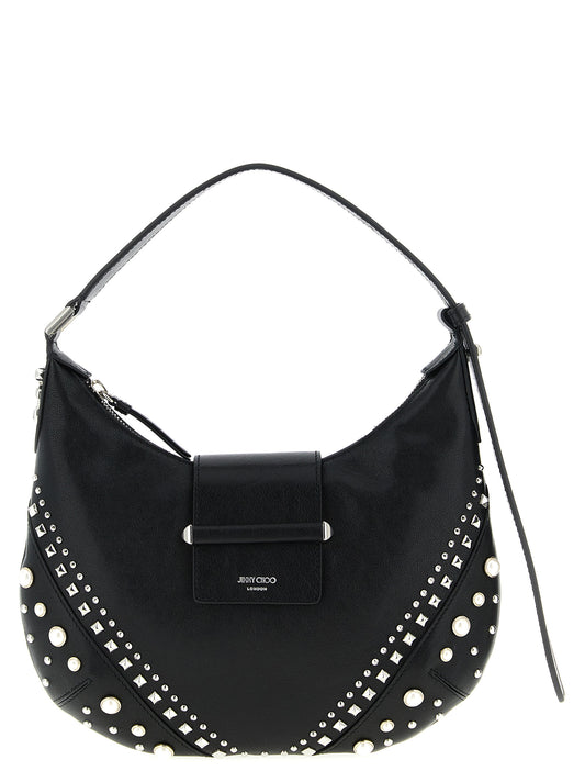 Jimmy Choo Leather & Brass Shoulder Hobo Bag - White