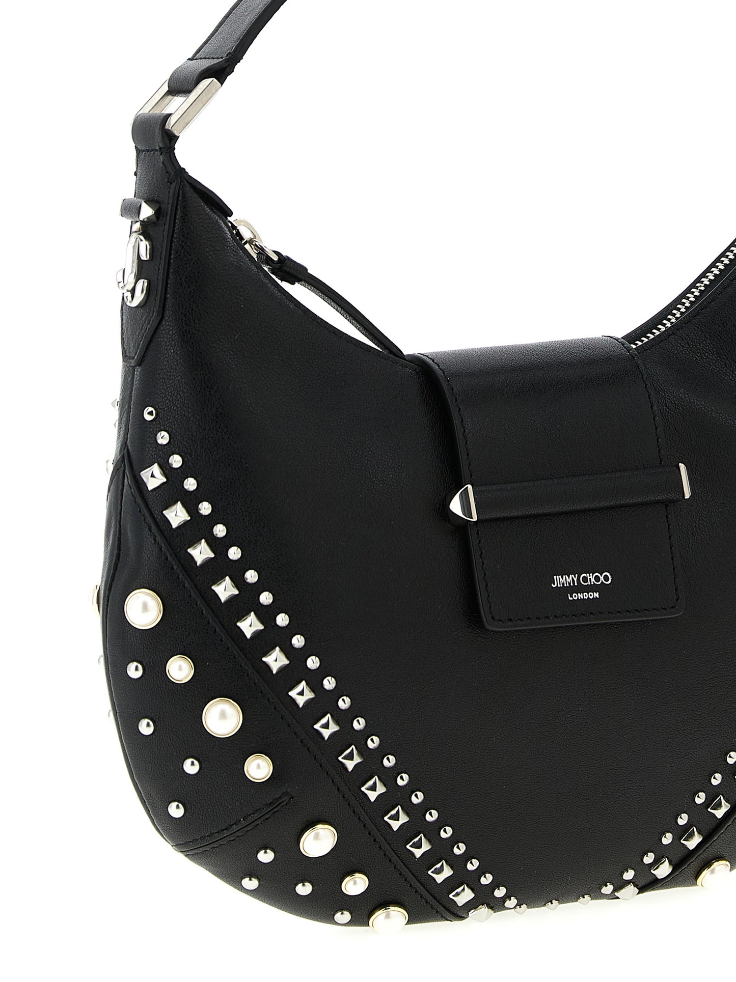 Jimmy Choo Leather & Brass Shoulder Hobo Bag - White