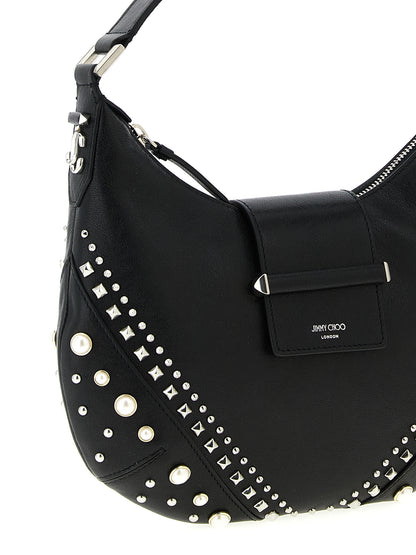 Jimmy Choo Leather & Brass Shoulder Hobo Bag - White