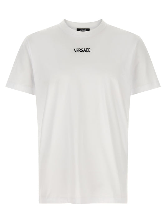 T-Shirt by Versace for men in cotton canvas white showcases a chic silhouette, artfully detailed with a chic crew neckline and short-sleeve for a chic finish.