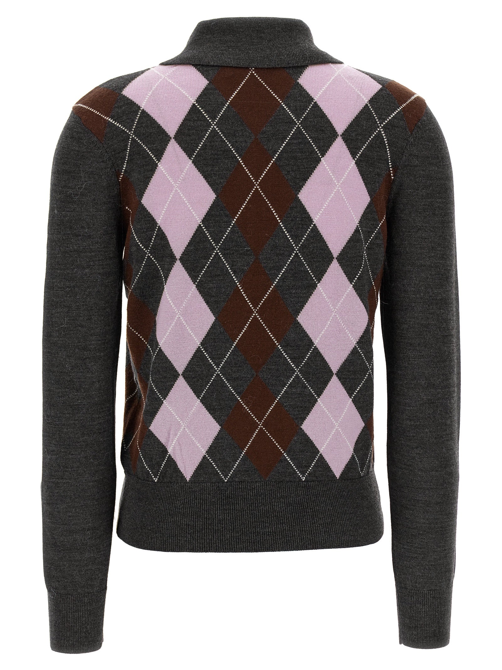 Cardigan by Self-Portrait for women in wool gray & argyle features a dramatic silhouette, showcasing a sophisticated and dramatic detail for a timeless, premium look.