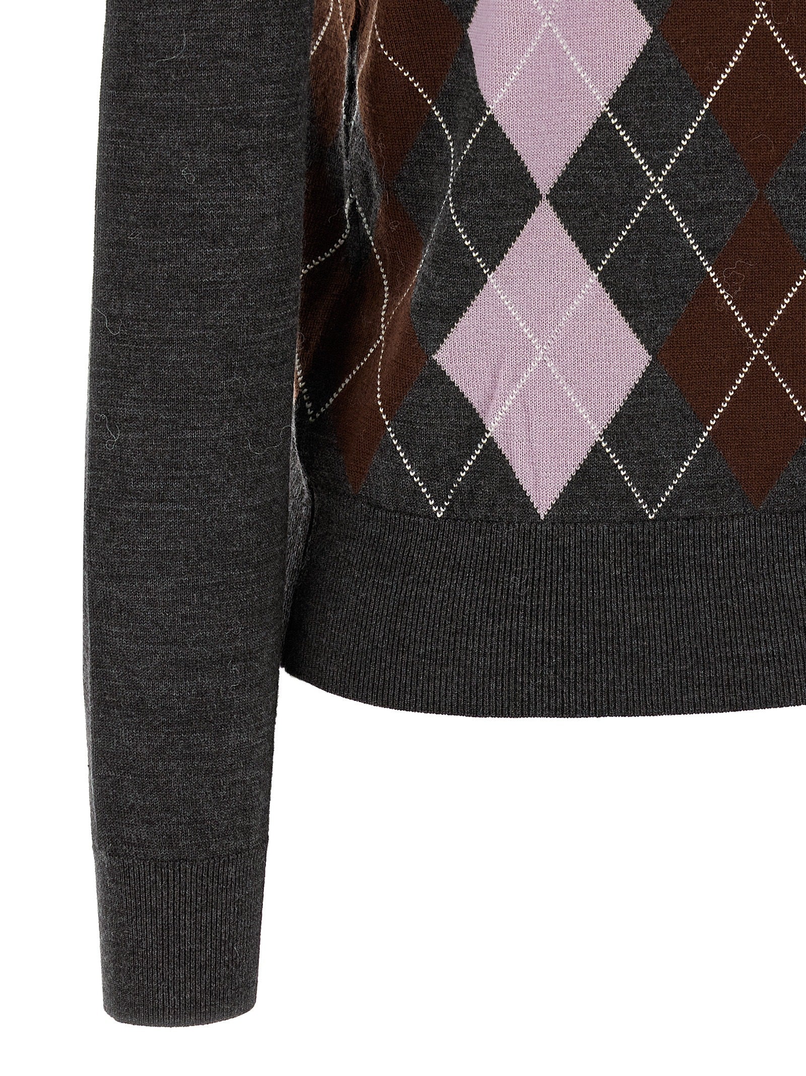 Cardigan by Self-Portrait for women in wool gray & argyle presents a textural silhouette, artfully finished with a textural and for a sophisticated, textural look.