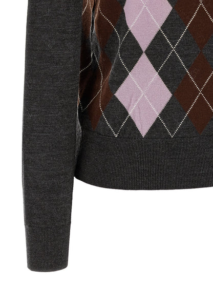 Cardigan by Self-Portrait for women in wool gray & argyle presents a textural silhouette, artfully finished with a textural and for a sophisticated, textural look.
