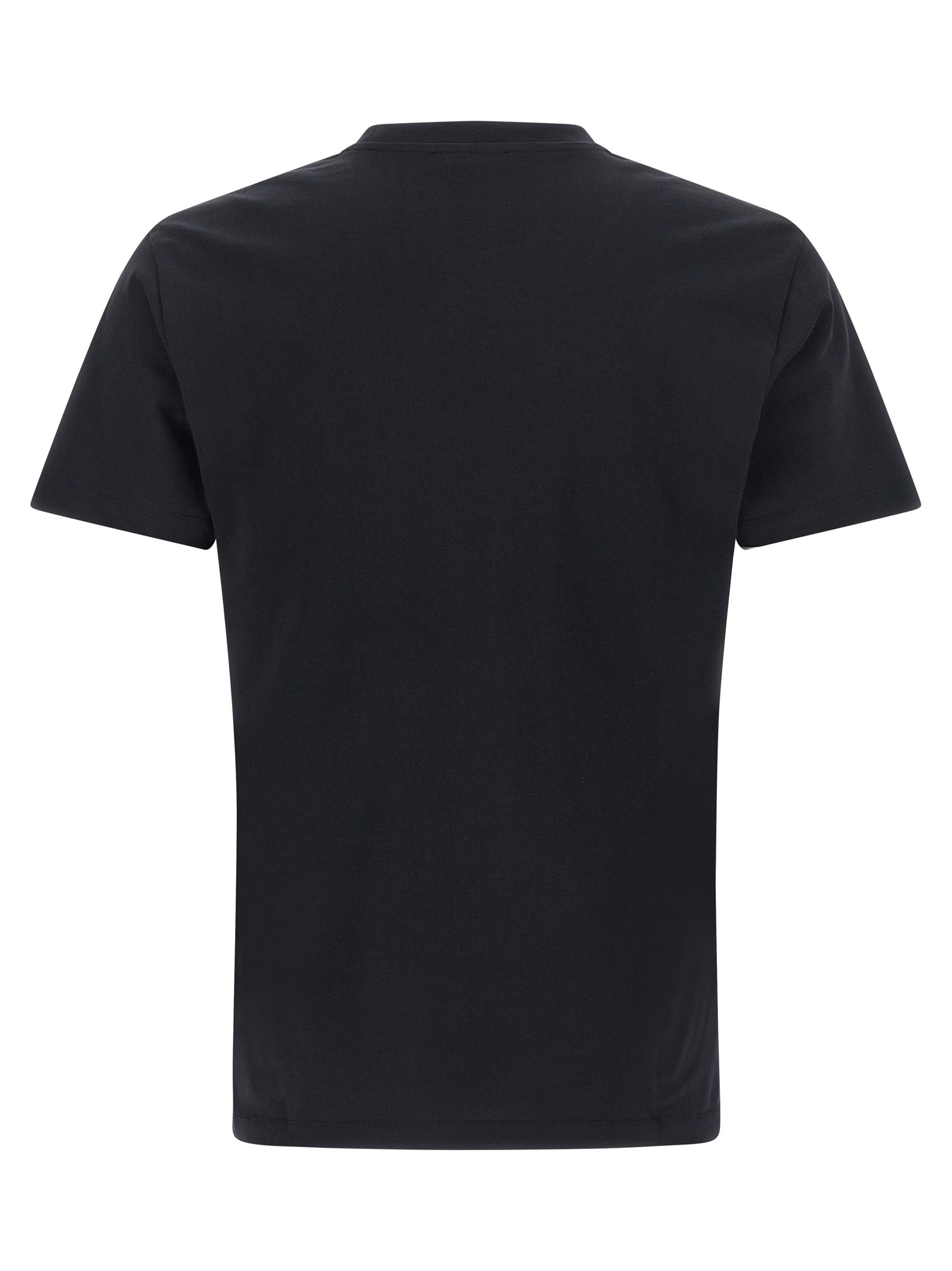 T-Shirt by Versace for men in cotton black features a plush silhouette, showcasing a sophisticated crew neckline and for a truly plush finish.