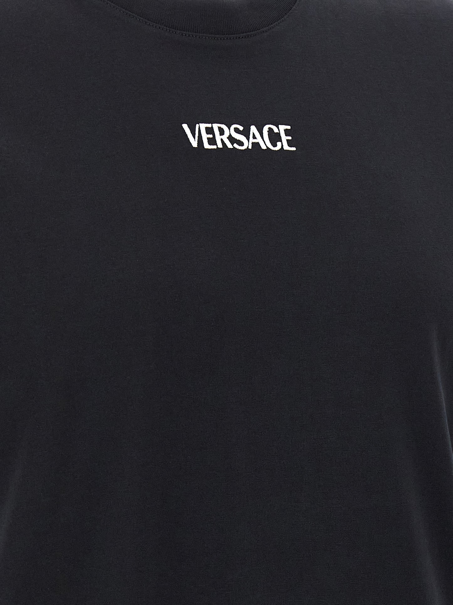 T-Shirt by Versace for men in cotton black showcases a chic silhouette, artfully detailed with a chic and for a chic finish.