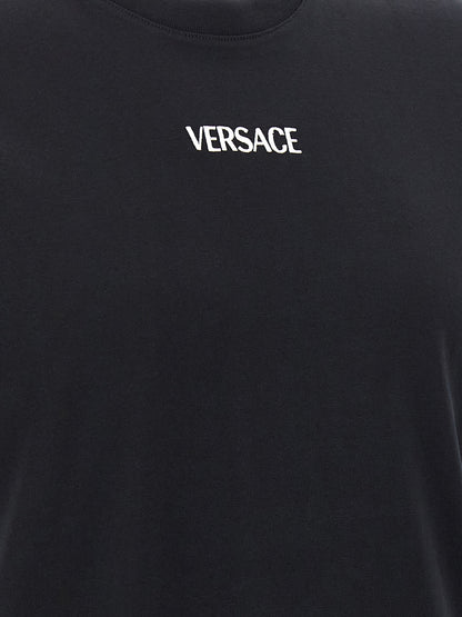 T-Shirt by Versace for men in cotton black showcases a chic silhouette, artfully detailed with a chic and for a chic finish.