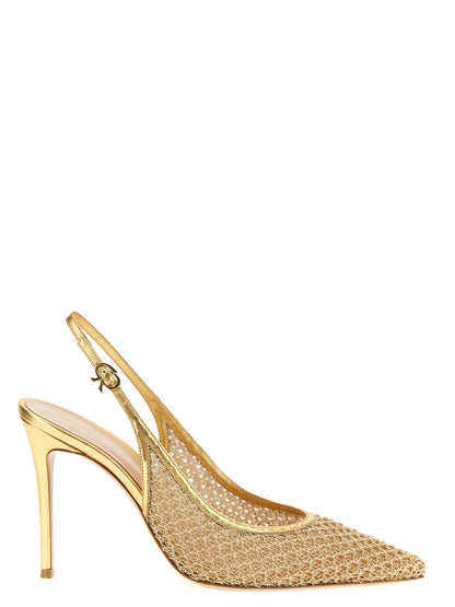 High-Heel Slingback Pumps Heels by Gianvito Rossi for women in lamb leather gold features an captivating silhouette, showcasing the elegant Women's Lamb Leather High-Heel Slingback Pumps Heels design with a high-heel and a sophisticated .