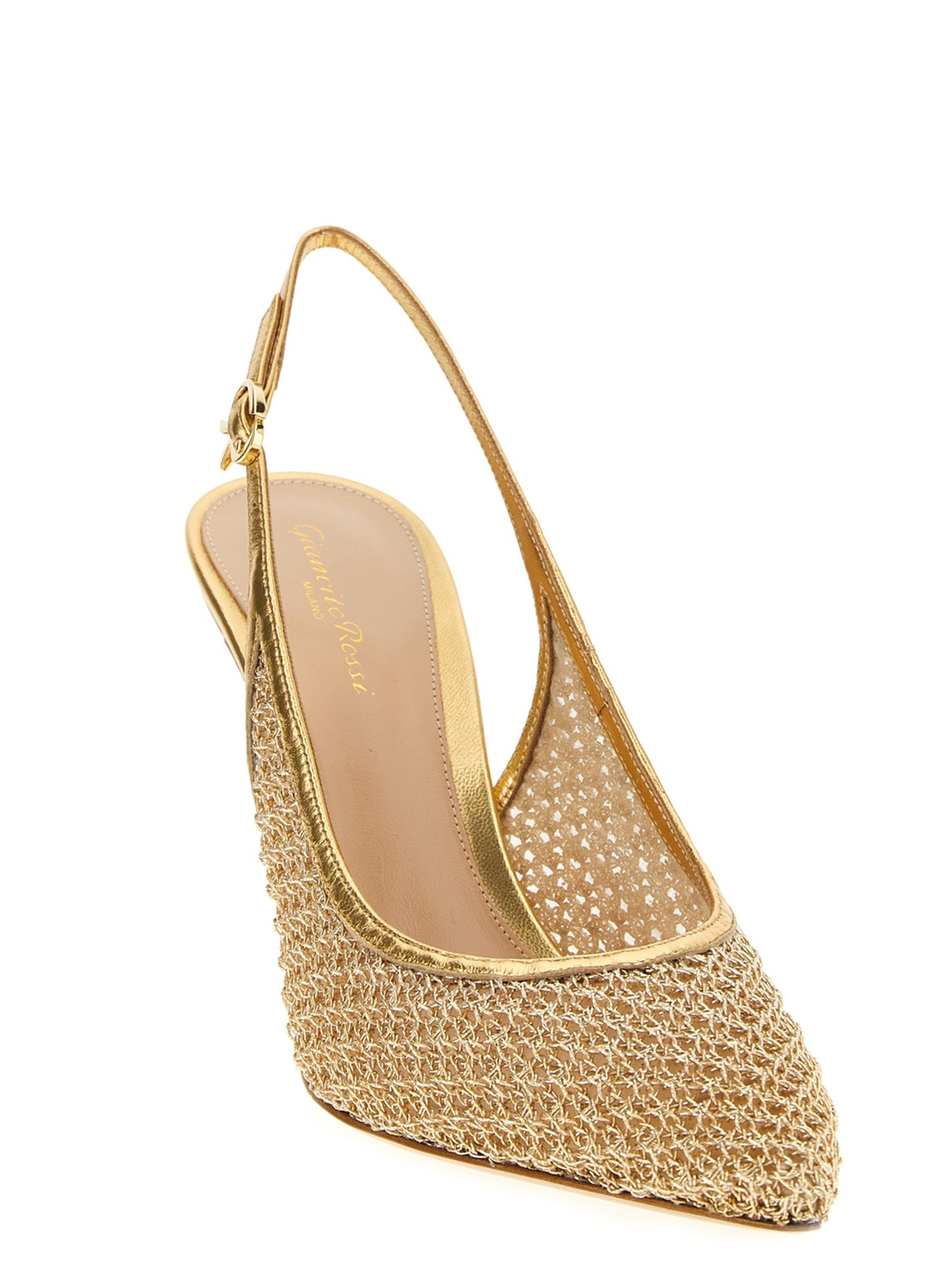 High-Heel Slingback Pumps Heels by Gianvito Rossi for women in lamb leather gold showcases a exquisite silhouette, perfectly accentuating Women's Lamb Leather High-Heel Slingback Pumps Heels with a exquisite high-heel and exquisite .