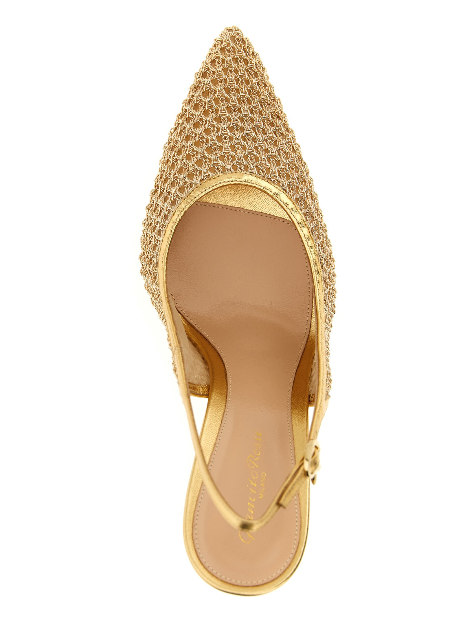 High-Heel Slingback Pumps Heels by Gianvito Rossi for women in lamb leather gold features a effortless chic silhouette, showcasing the Women's Lamb Leather High-Heel Slingback Pumps Heels design with a effortless chic high-heel and for a effortless chic finish.
