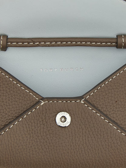 Cardholder Card Case by Tory Burch for women in bos taurus calf suede leather brown features a sleek silhouette, showcasing the sleek design of the Bos Taurus Calf Suede Leather Cardholder Card Case with functional card-organization for a premium look.