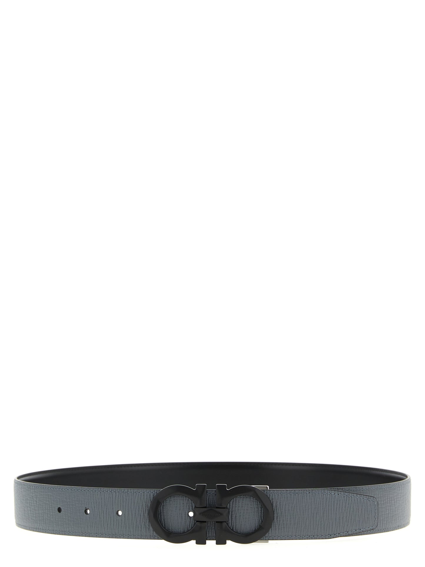 Belt by Ferragamo for men in calfskin leather black & gray features an artisanal silhouette, showcasing the artisanal craftsmanship of the Gancini Calfskin Leather Belt collection for a artisanal finish.