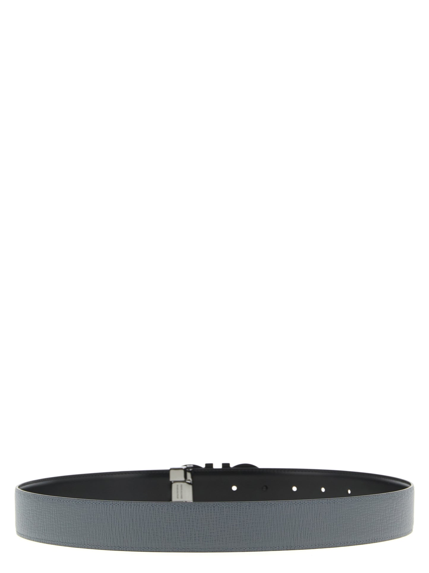 Belt by Ferragamo for men in calfskin leather black & gray presents a artisanal silhouette from the Gancini Calfskin Leather Belt collection, showcasing an artisanal design and refined craftsmanship for a artisanal look.