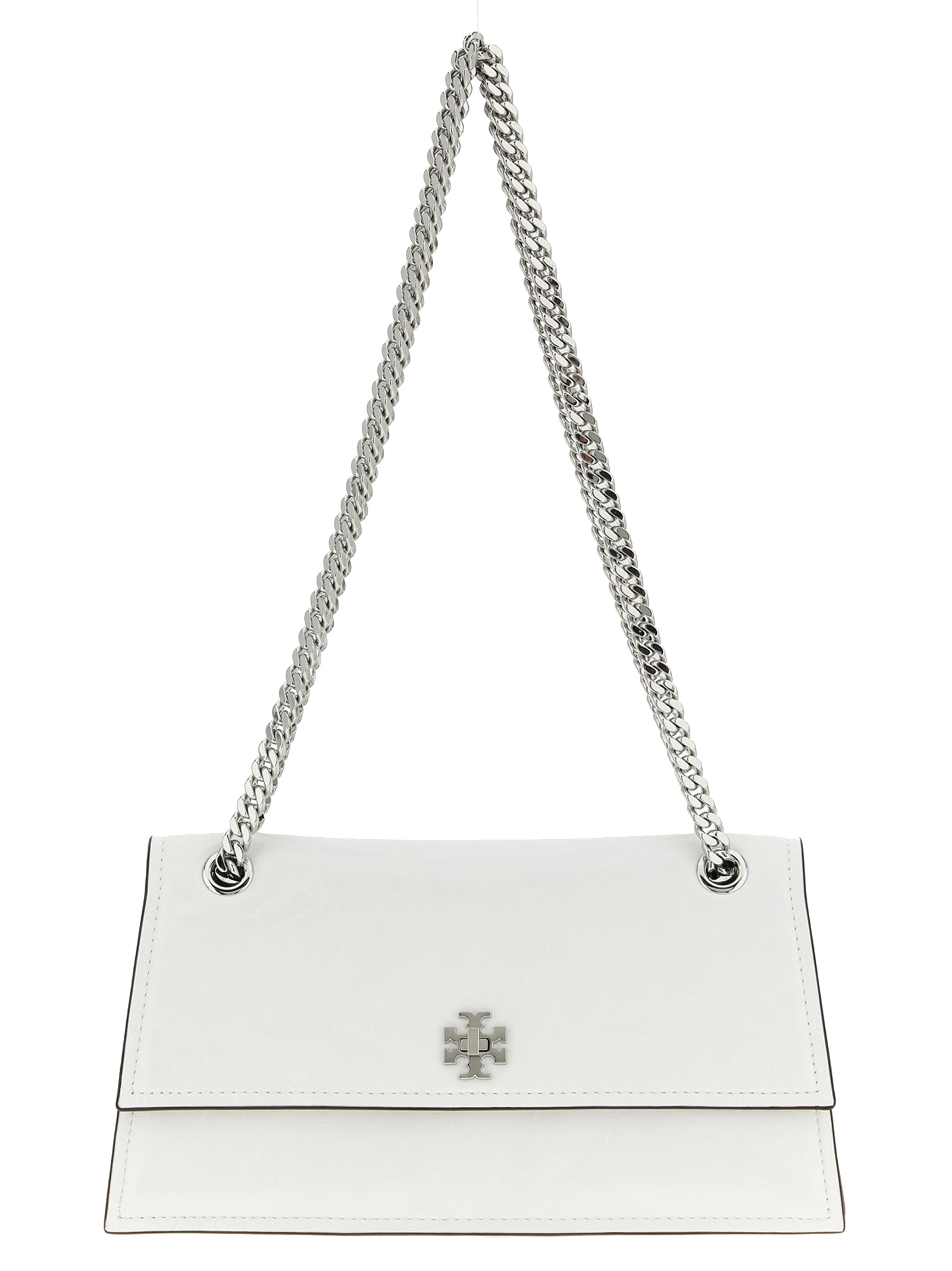 Shoulder Flap Bag by Tory Burch for women in lamb leather white features a distinguished silhouette, showcasing a secure snap & flap and distinguished with versatile shoulder-strap for a distinguished finish.
