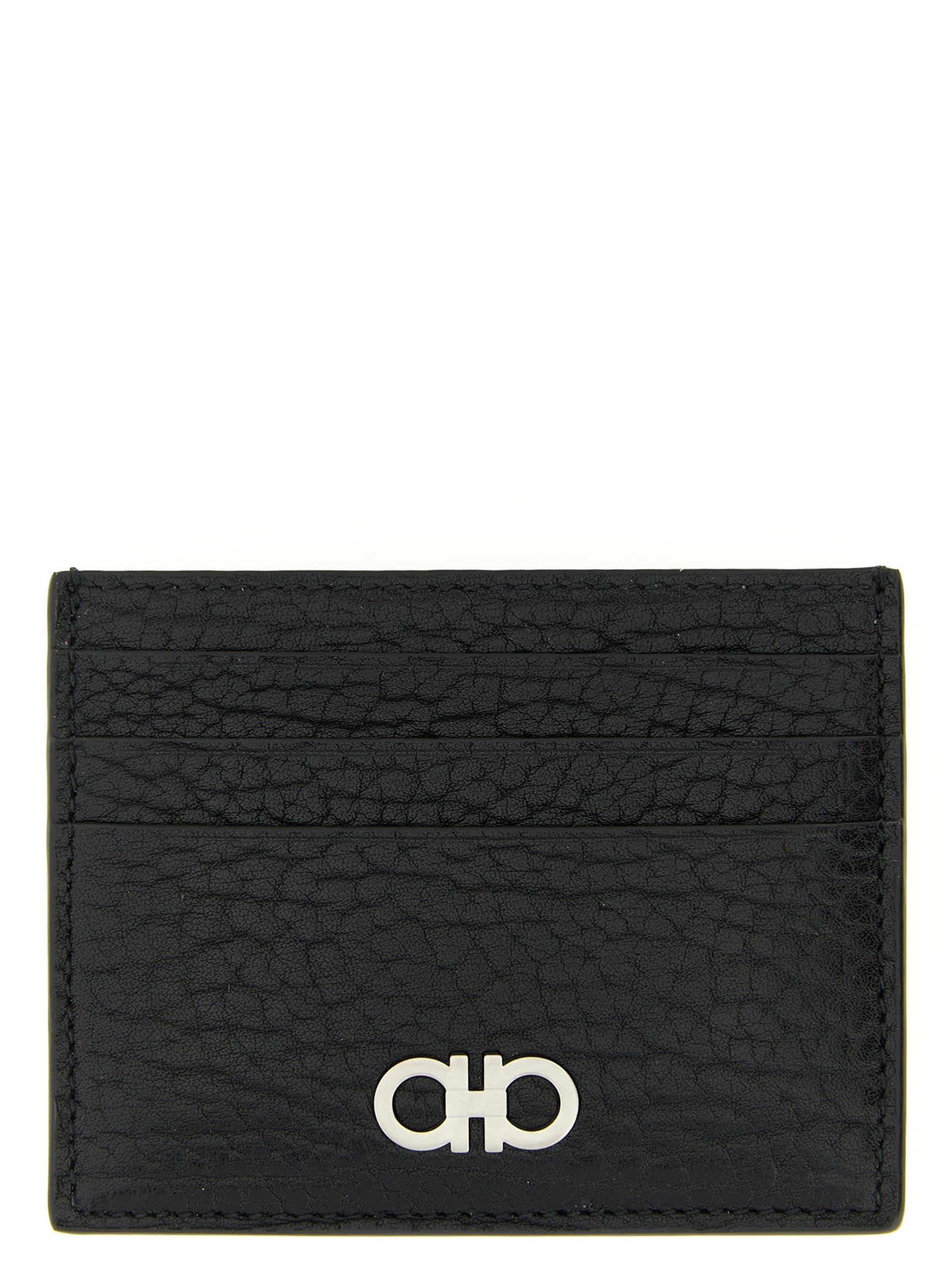 Cardholder Card Case by Ferragamo for men in bos taurus calf suede leather black features a polished Gancini Bos Taurus Calf Suede Leather Cardholder Card Case design with polished card-organization.