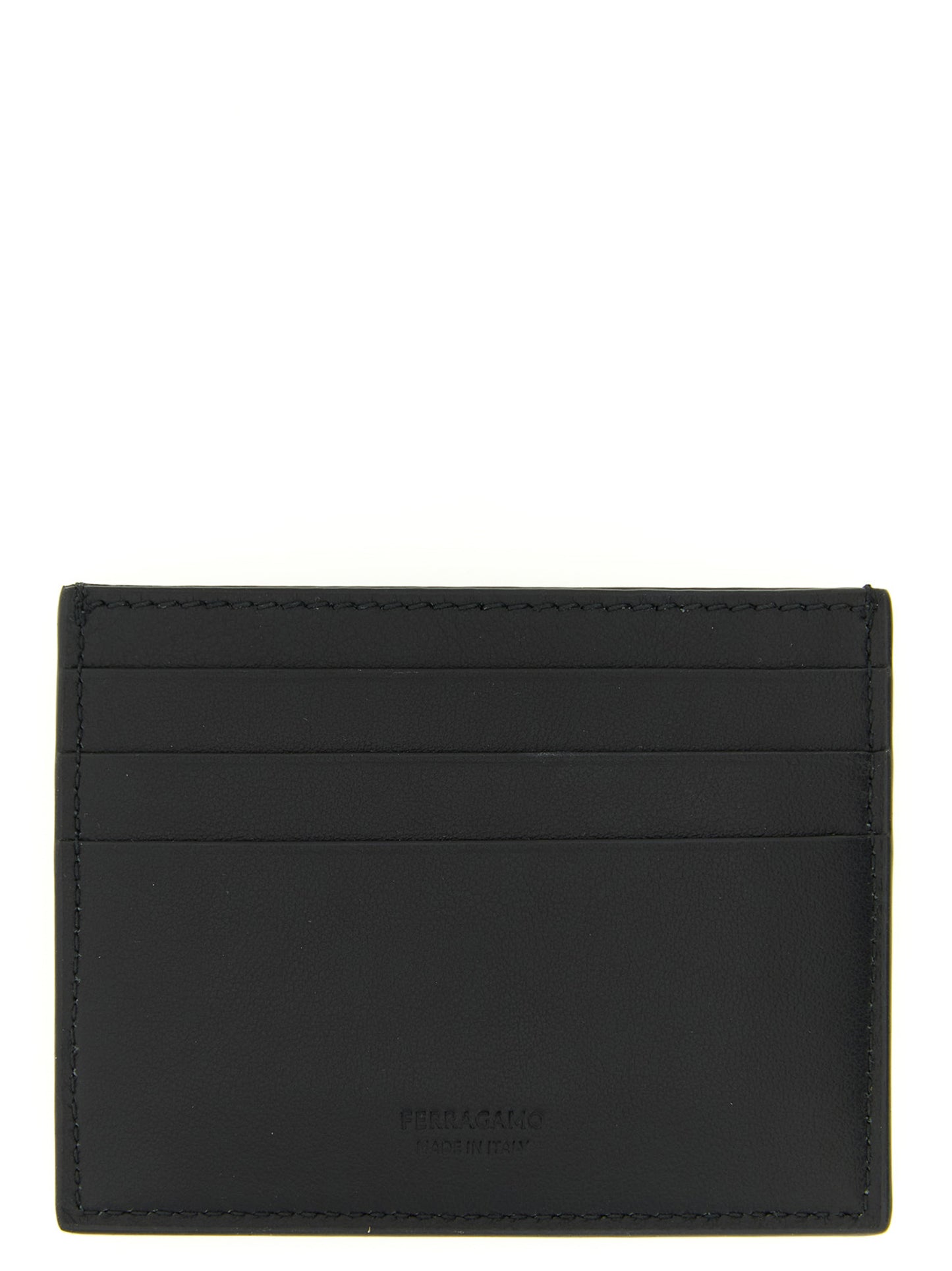 Cardholder Card Case by Ferragamo for men in bos taurus calf suede leather black features a distinguished silhouette, showcasing the distinguished design of the Gancini Bos Taurus Calf Suede Leather Cardholder Card Case with refined card-organization.