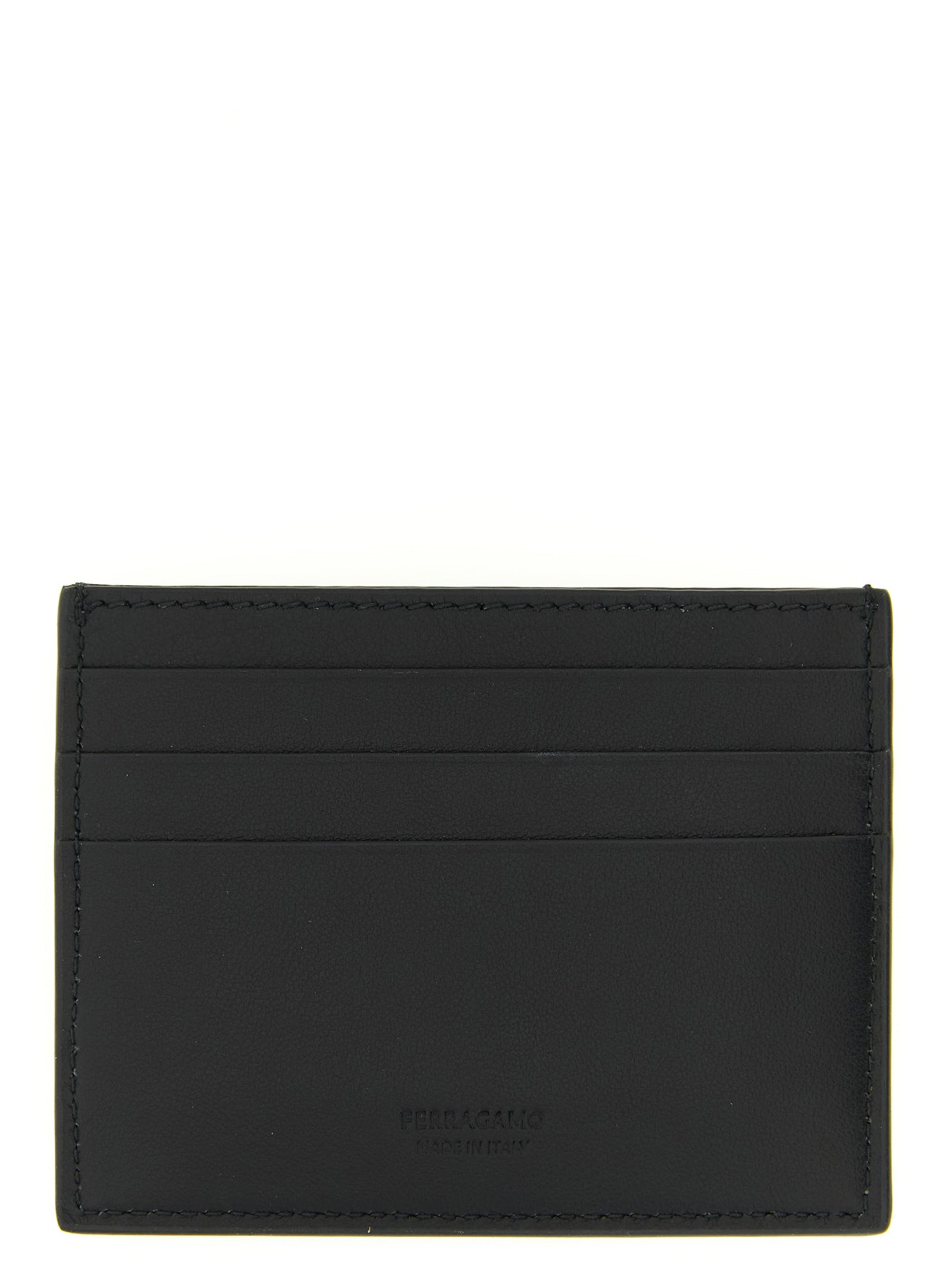 Cardholder Card Case by Ferragamo for men in bos taurus calf suede leather black features a distinguished silhouette, showcasing the distinguished design of the Gancini Bos Taurus Calf Suede Leather Cardholder Card Case with refined card-organization.