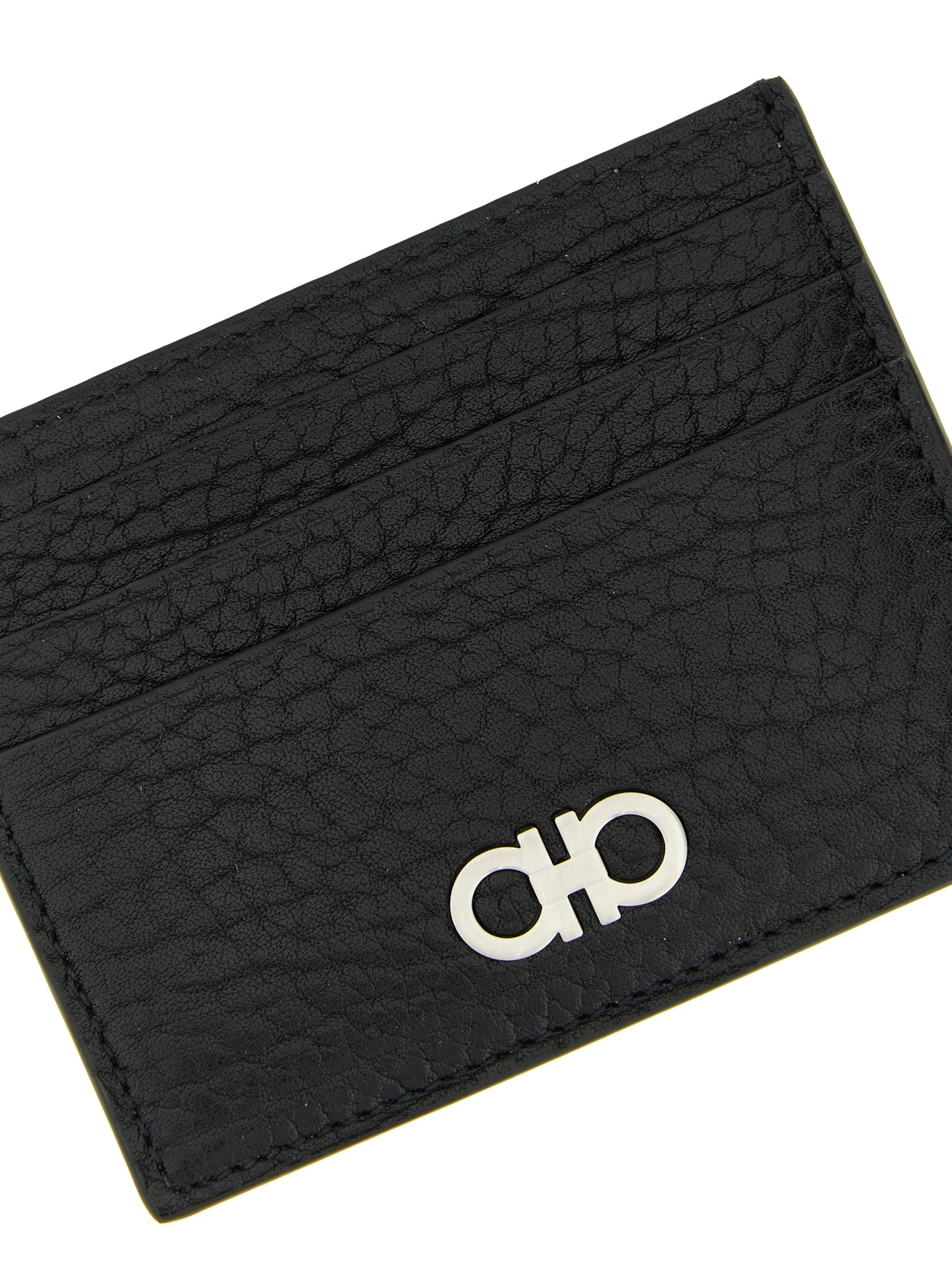 Cardholder Card Case by Ferragamo for men in bos taurus calf suede leather black features a sleek silhouette, showcasing the sleek design of the Gancini Bos Taurus Calf Suede Leather Cardholder Card Case with functional card-organization for a premium look.