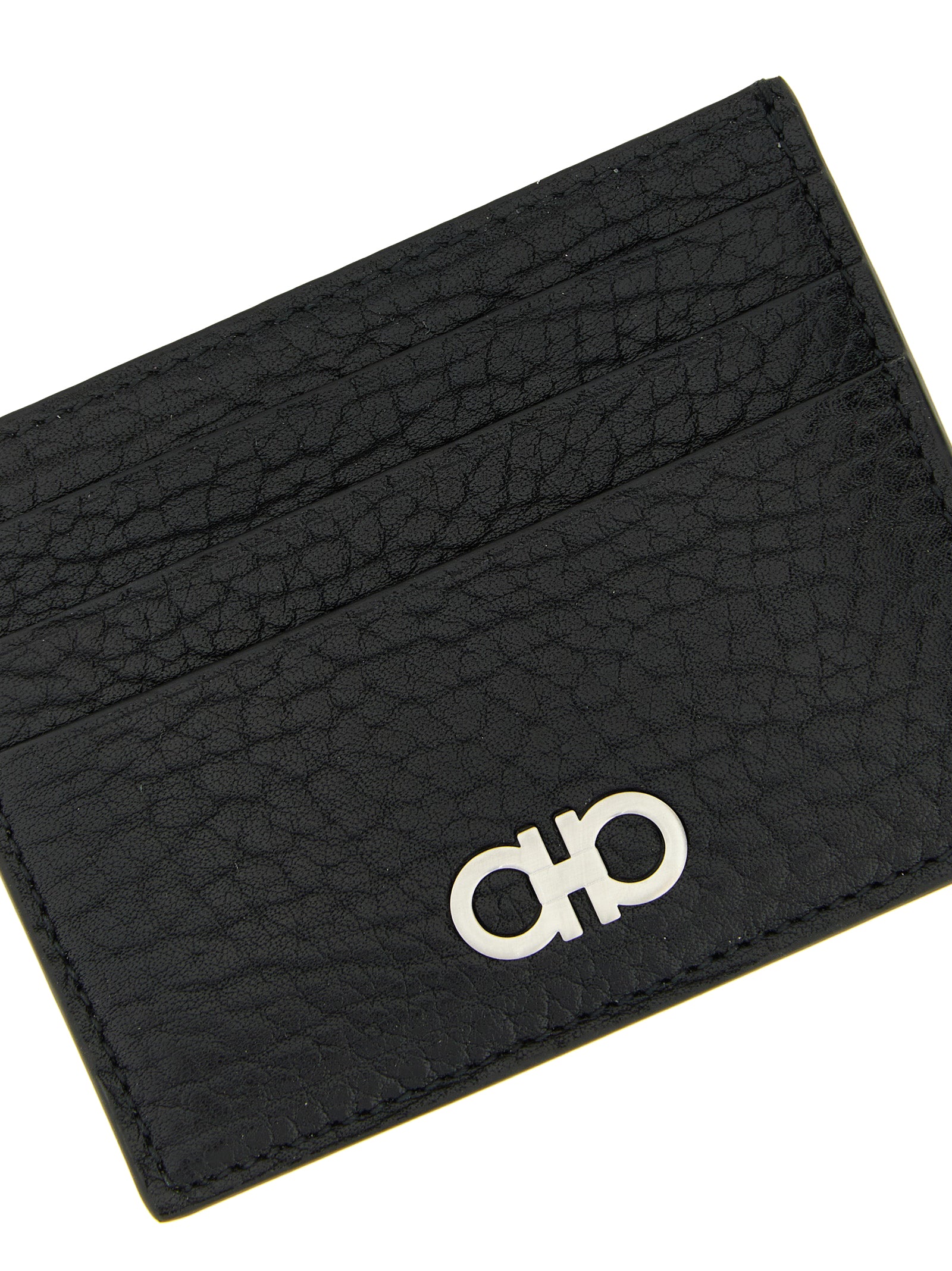Cardholder Card Case by Ferragamo for men in bos taurus calf suede leather black features a sleek silhouette, showcasing the sleek design of the Gancini Bos Taurus Calf Suede Leather Cardholder Card Case with functional card-organization for a premium look.