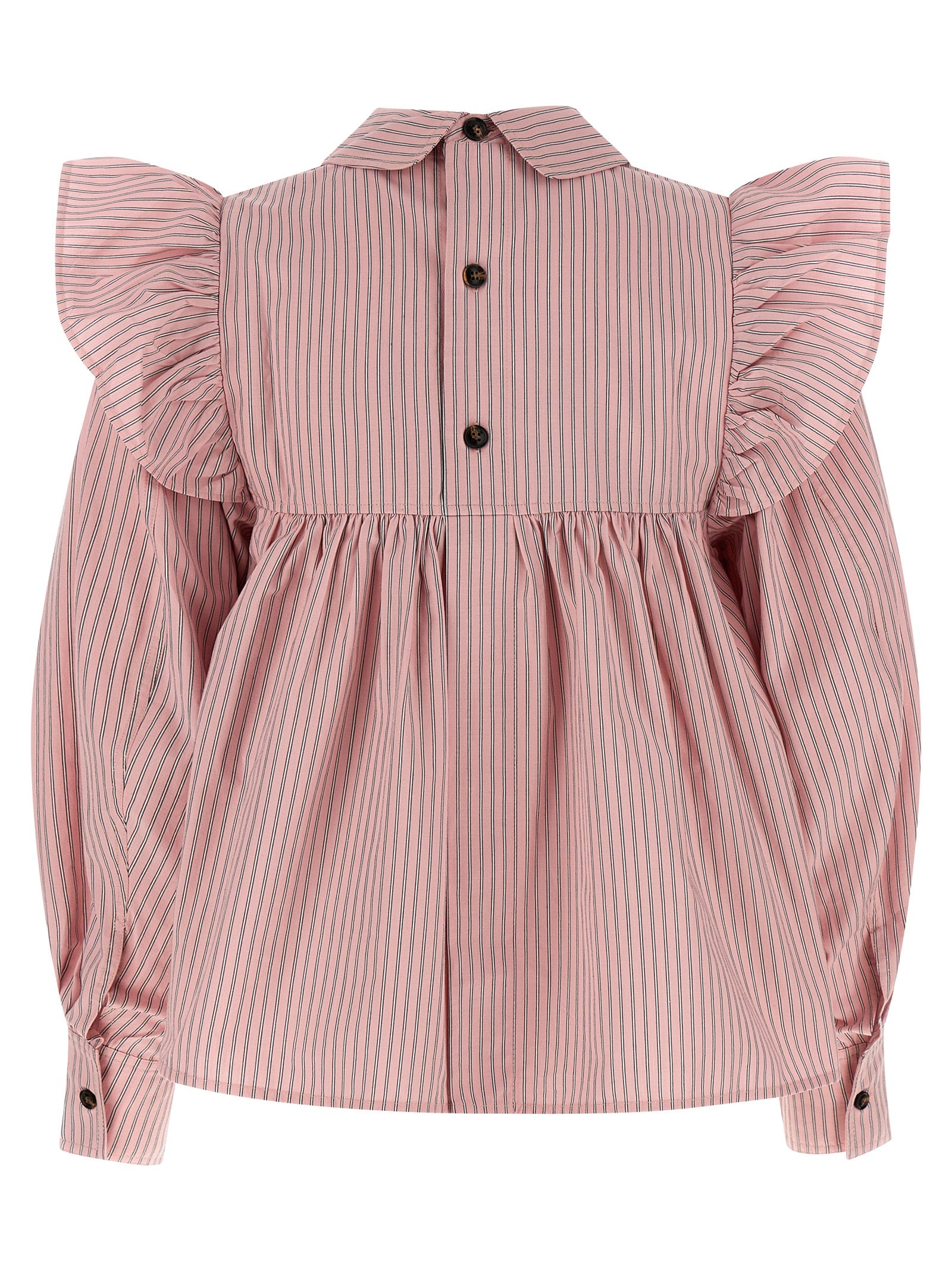 Blouse by Ganni for women in organic cotton multicolor, pink & striped, featuring a nuanced and nuanced for a sophisticated finish.
