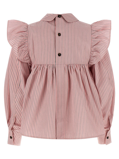 Blouse by Ganni for women in organic cotton multicolor, pink & striped, featuring a nuanced and nuanced for a sophisticated finish.