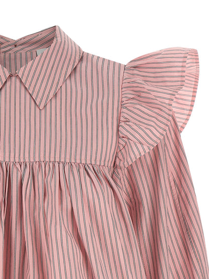 Blouse by Ganni for women in organic cotton multicolor, pink & striped presents a discerning silhouette, showcasing a sophisticated and for a truly discerning finish.