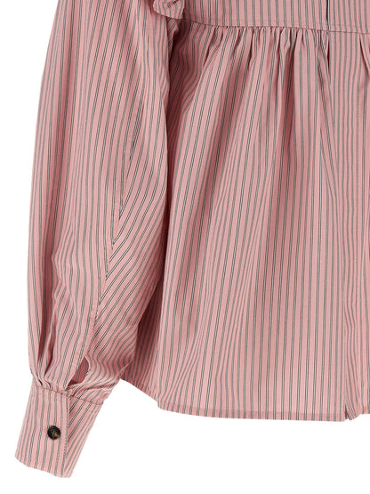 Blouse by Ganni for women in organic cotton multicolor, pink & striped showcases a sublime silhouette, artfully detailed with a sublime and for a sophisticated, sublime finish.