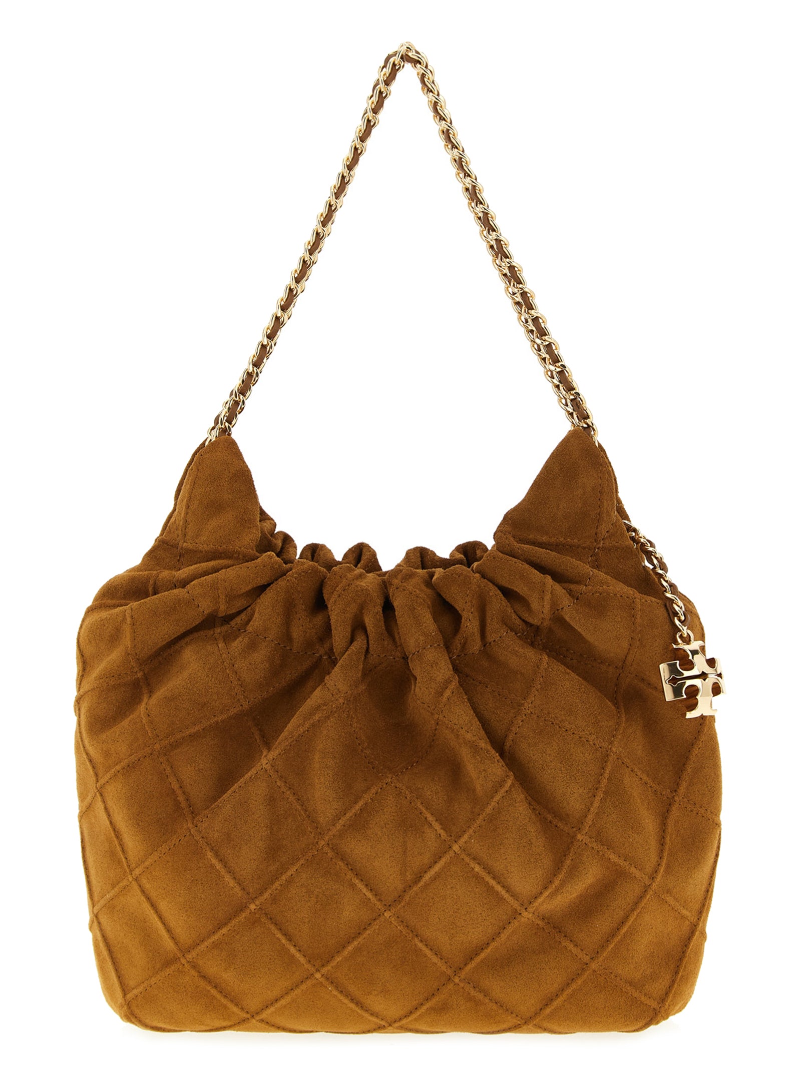 Mini Handbag by Tory Burch for women in leather & metal brown & patterned features a signature silhouette, showcasing a secure magnetic and signature with versatile shoulder-strap & handle for a sophisticated look.