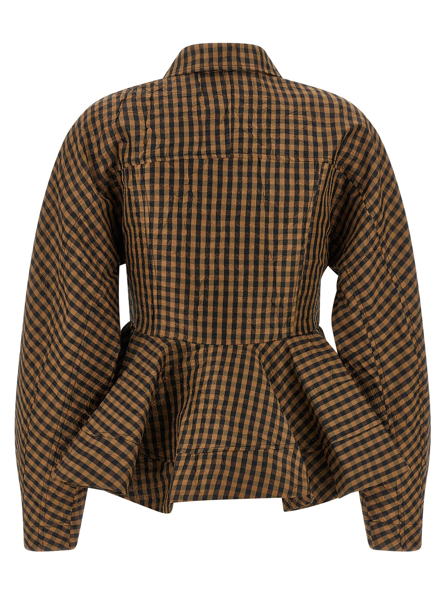 Blouse by Ganni for women in polyester brown & print features an architectural silhouette with a refined and elegant for a architectural look.