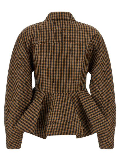 Blouse by Ganni for women in polyester brown & print features an architectural silhouette with a refined and elegant for a architectural look.