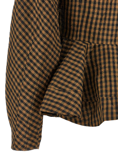 Blouse by Ganni for women in polyester brown & print showcases a sleek silhouette, elegantly detailed with a sleek and for a sleek finish.
