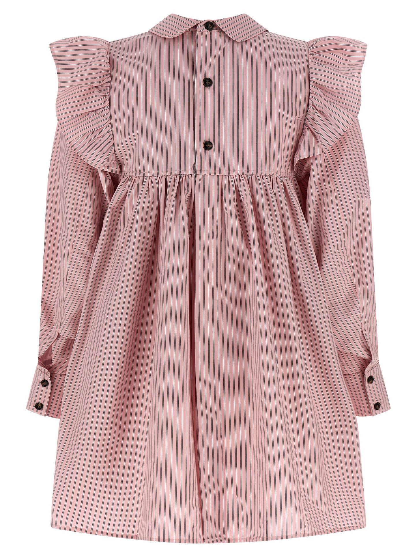 Dress by Ganni for women in organic cotton multicolor, pink & striped presents a sinuous silhouette, showcasing a sophisticated and detailed with a sinuous short mini for a refined finish.