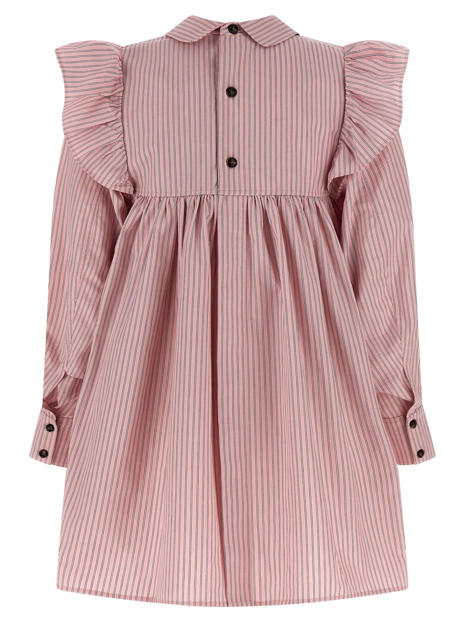 Dress by Ganni for women in organic cotton multicolor, pink & striped presents a sinuous silhouette, showcasing a sophisticated and detailed with a sinuous short mini for a refined finish.