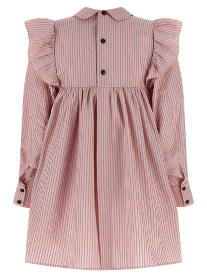 Dress by Ganni for women in organic cotton multicolor, pink & striped presents a sinuous silhouette, showcasing a sophisticated and detailed with a sinuous short mini for a refined finish.