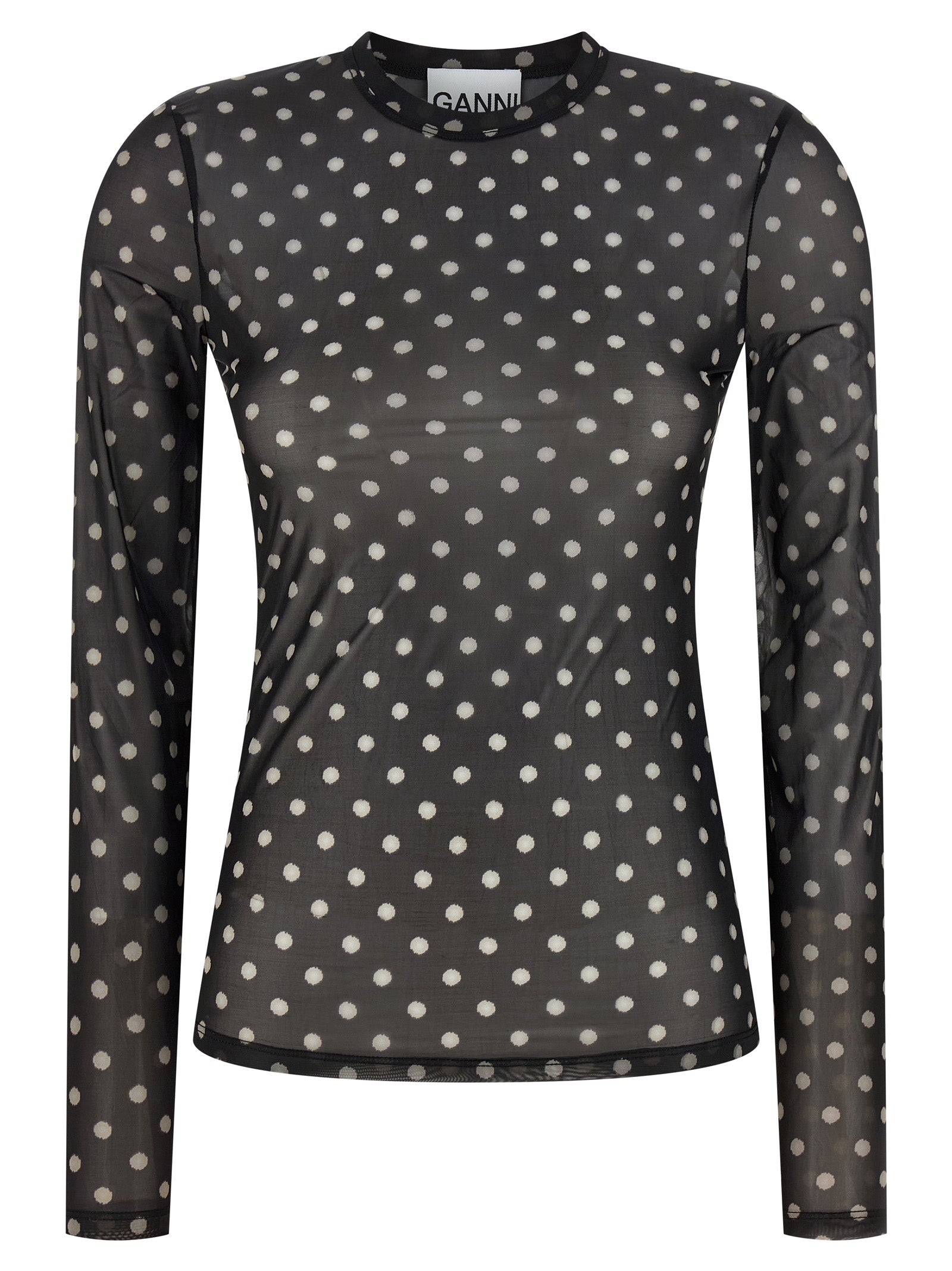 Sweatshirt by Ganni for women in stretch polyester black, transparent & print features an magnificent silhouette, showcasing a sophisticated crew neckline and long-sleeve detail for a truly magnificent finish.